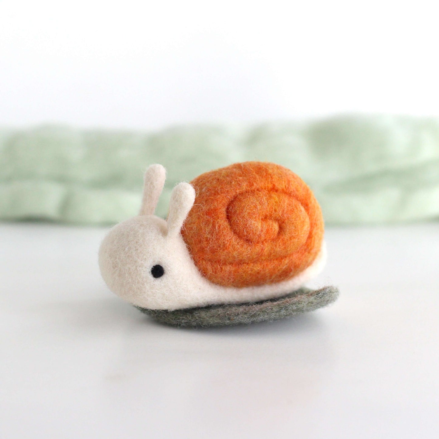 Needle Felted Snail on a Leaf (Orange)