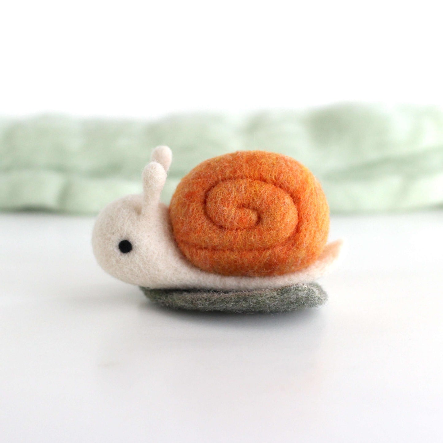 Needle Felted Snail on a Leaf (Orange)