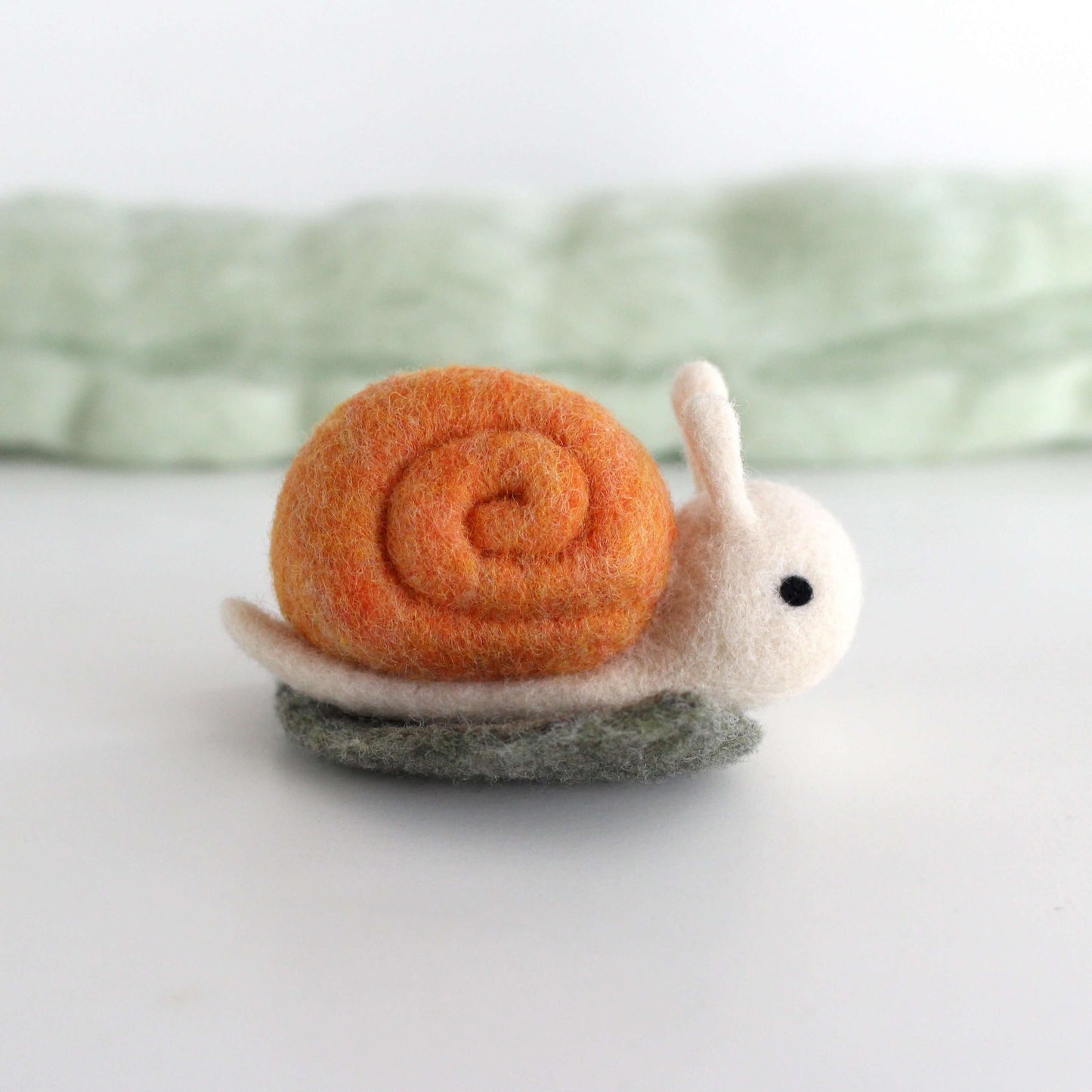 Needle Felted Snail on a Leaf (Orange)