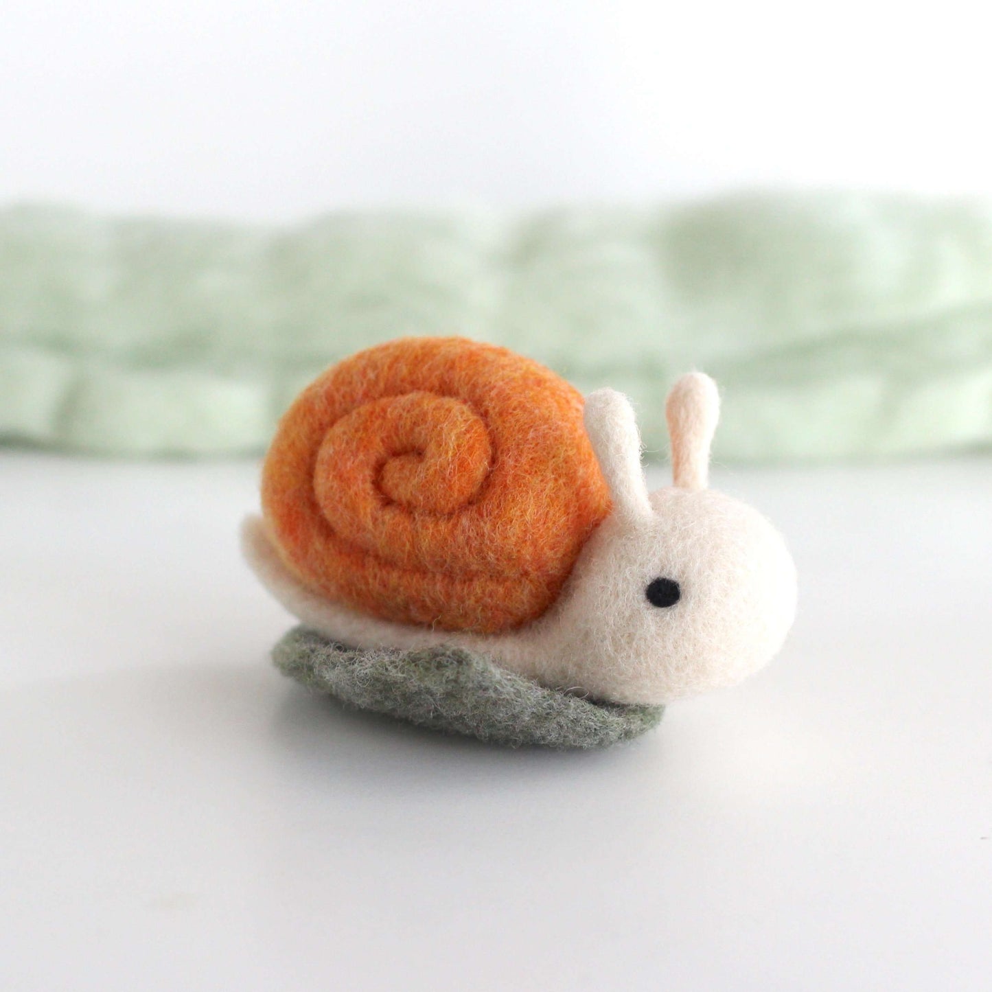 Needle Felted Snail on a Leaf (Orange)