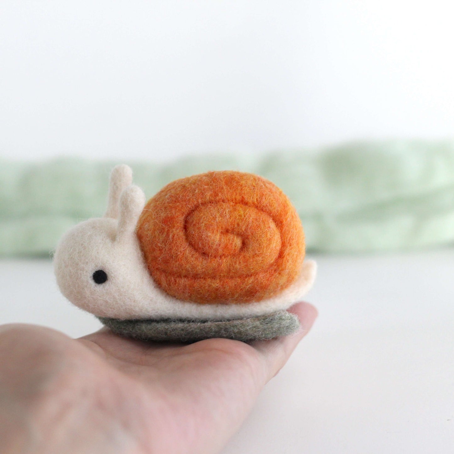 Needle Felted Snail on a Leaf (Orange)