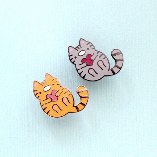 Orange Tabby and Grey Tabby Cat Enamel Pin Set of 2 - Cat Lapel Pins