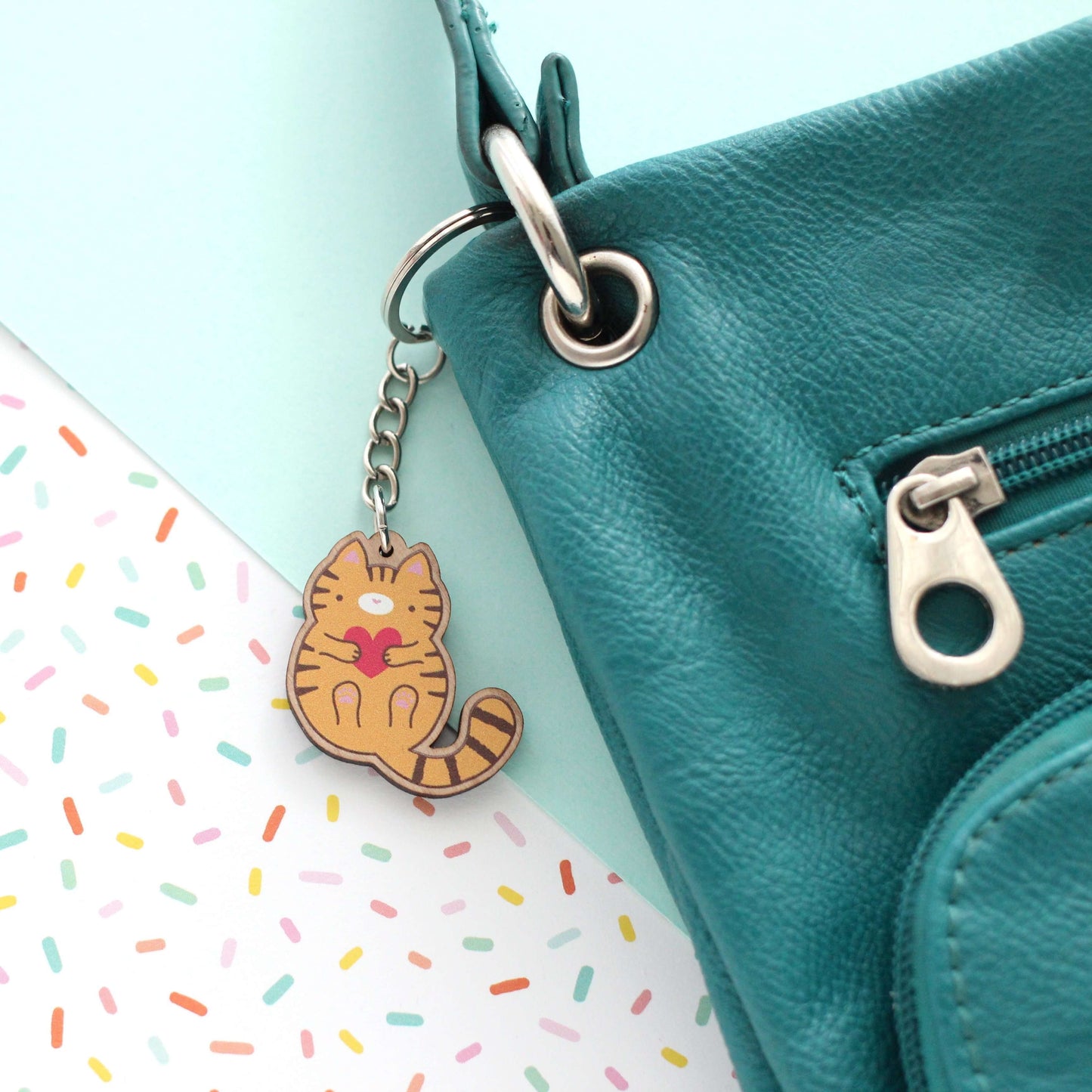 Orange Tabby Cat Wooden Keychain - Sustainable Gift - Cute Keychain