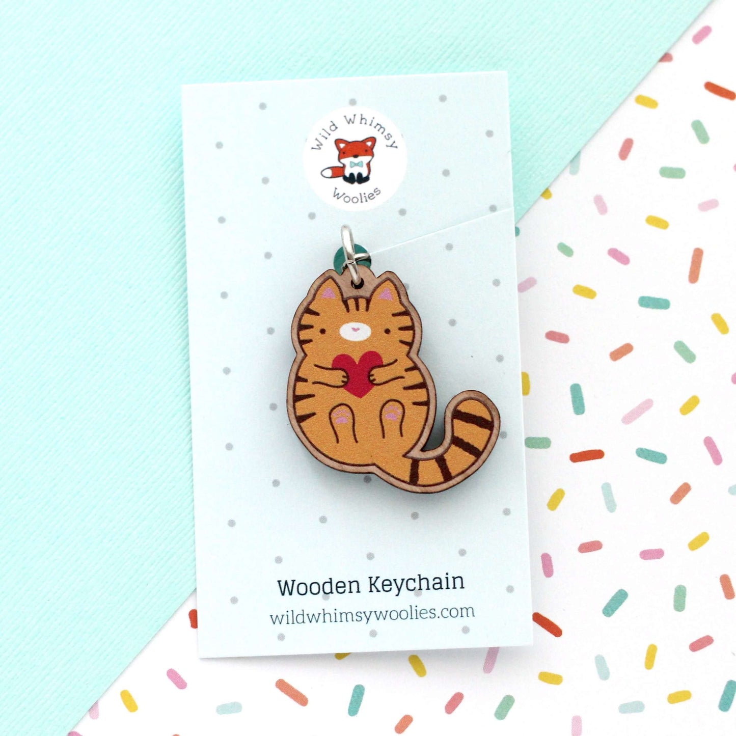 Orange Tabby Cat Wooden Keychain - Sustainable Gift - Cute Keychain