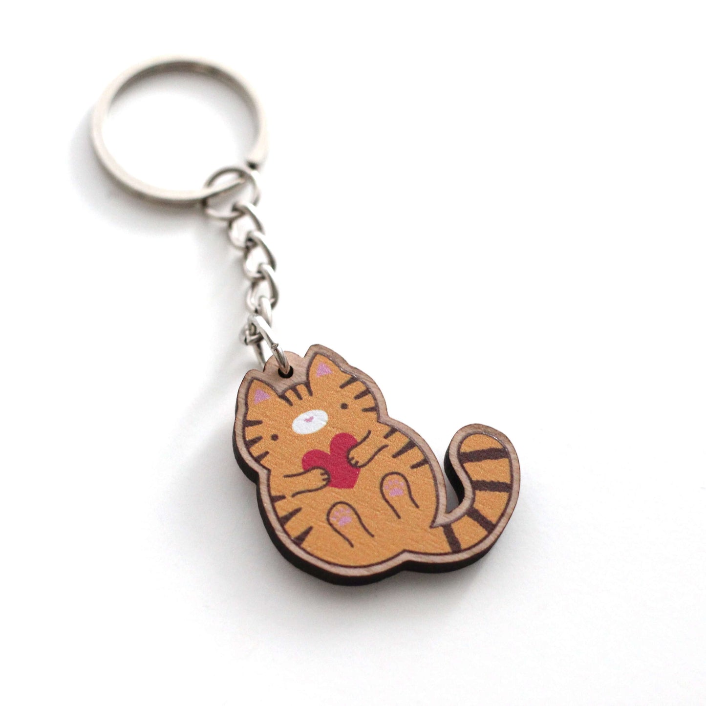 Orange Tabby Cat Wooden Keychain - Sustainable Gift - Cute Keychain