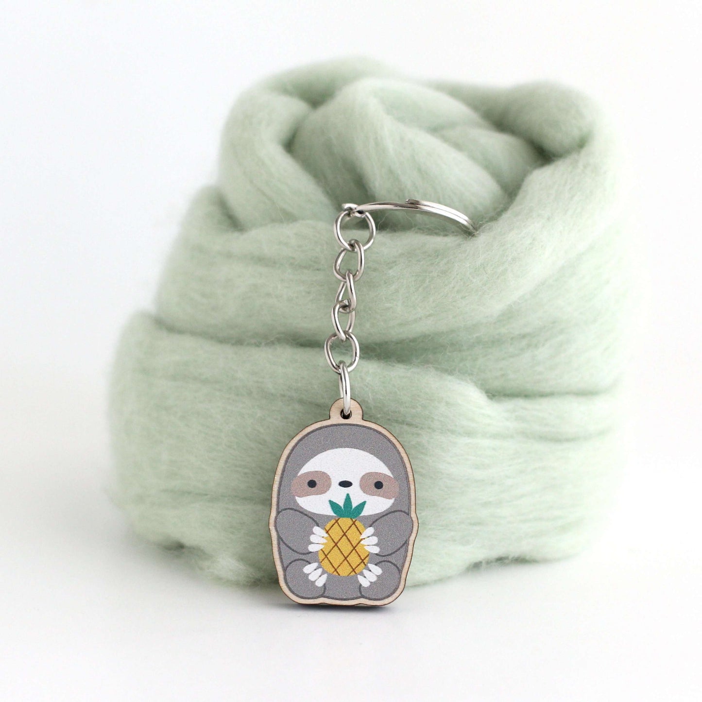 Pineapple Sloth Wooden Keychain - Sloth Gift - Sustainable Gift