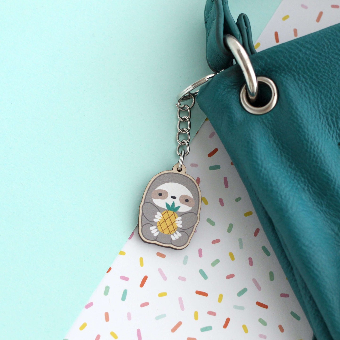 Pineapple Sloth Wooden Keychain - Sloth Gift - Sustainable Gift