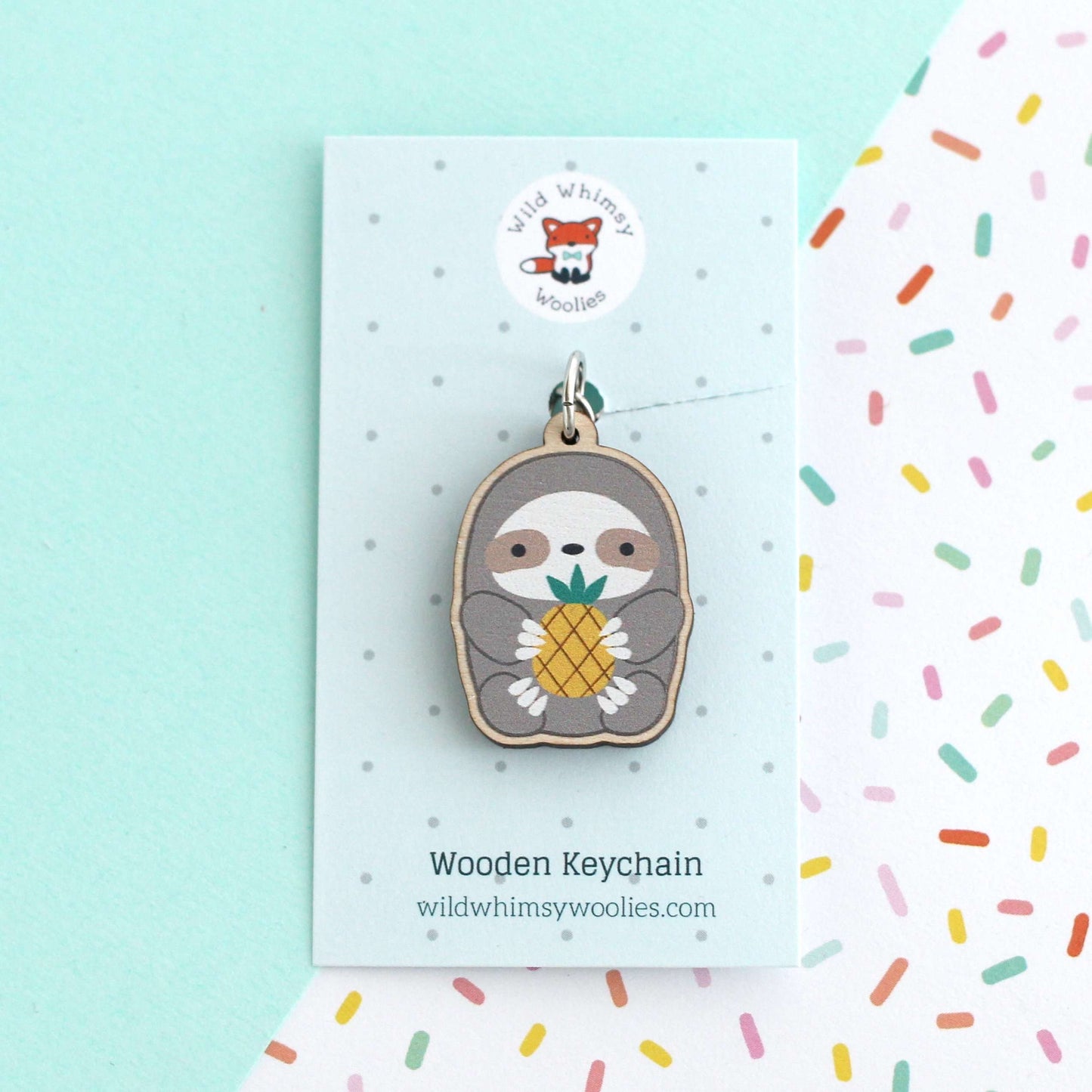 Pineapple Sloth Wooden Keychain - Sloth Gift - Sustainable Gift