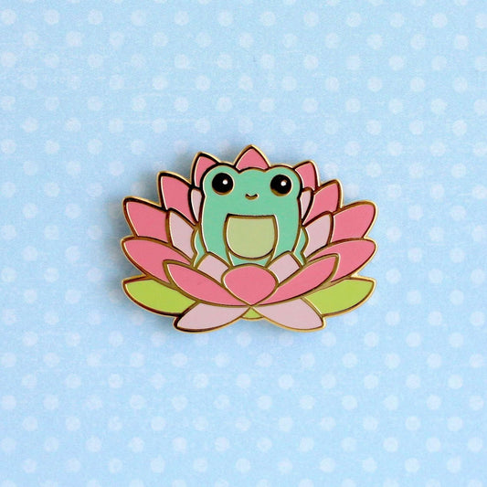 Pink Lotus Flower Frog Pin - Hard Enamel Pin - Cute Frog Gift