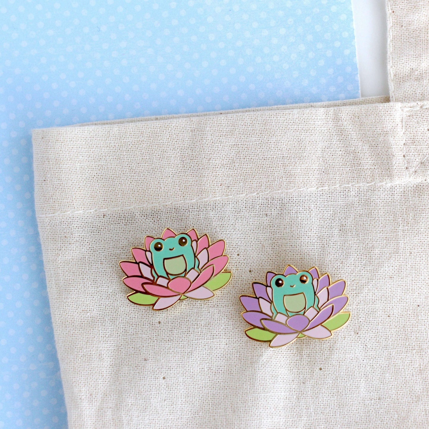 Pink Lotus Flower Frog Pin - Hard Enamel Pin - Cute Frog Gift