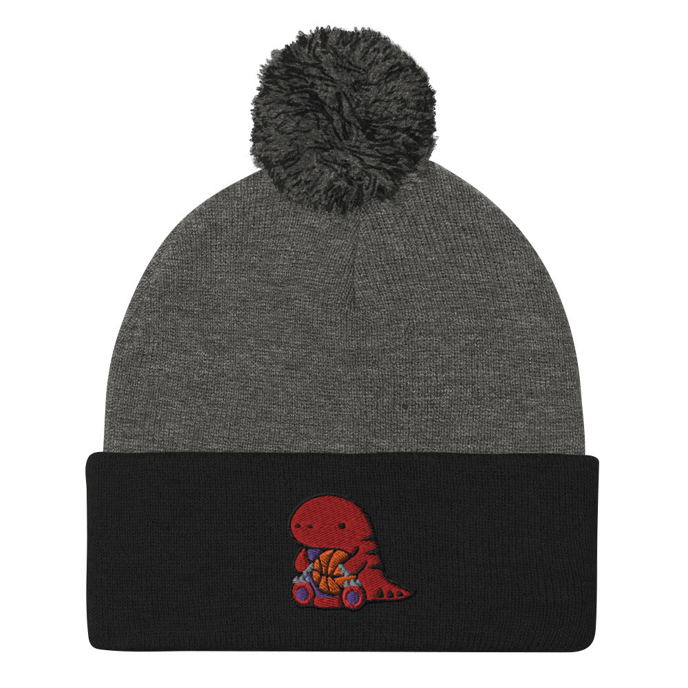 Raptor with Basketball Pom-pom Beanie - Toronto Toque - Raptor Fashion Accessory: Dark Heather Grey/ Black