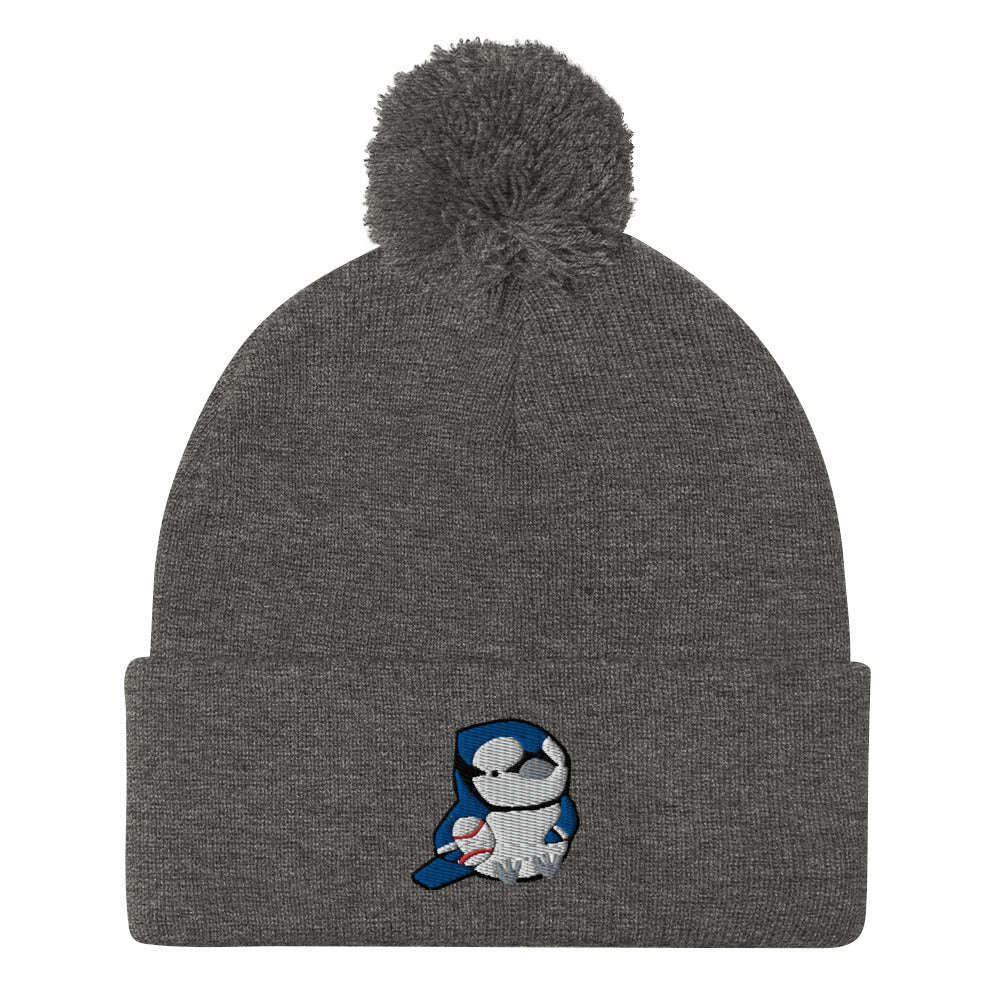 Blue Jay Pom-pom Beanie. Baseball Fan Gift. Toronto Toque: Dark Heather Grey