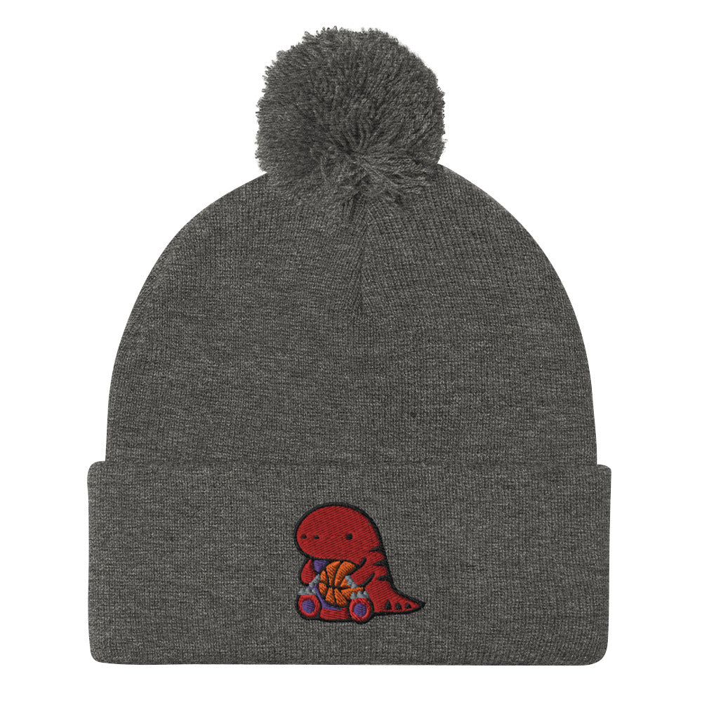 Raptor with Basketball Pom-pom Beanie - Toronto Toque - Raptor Fashion Accessory: Dark Heather Grey