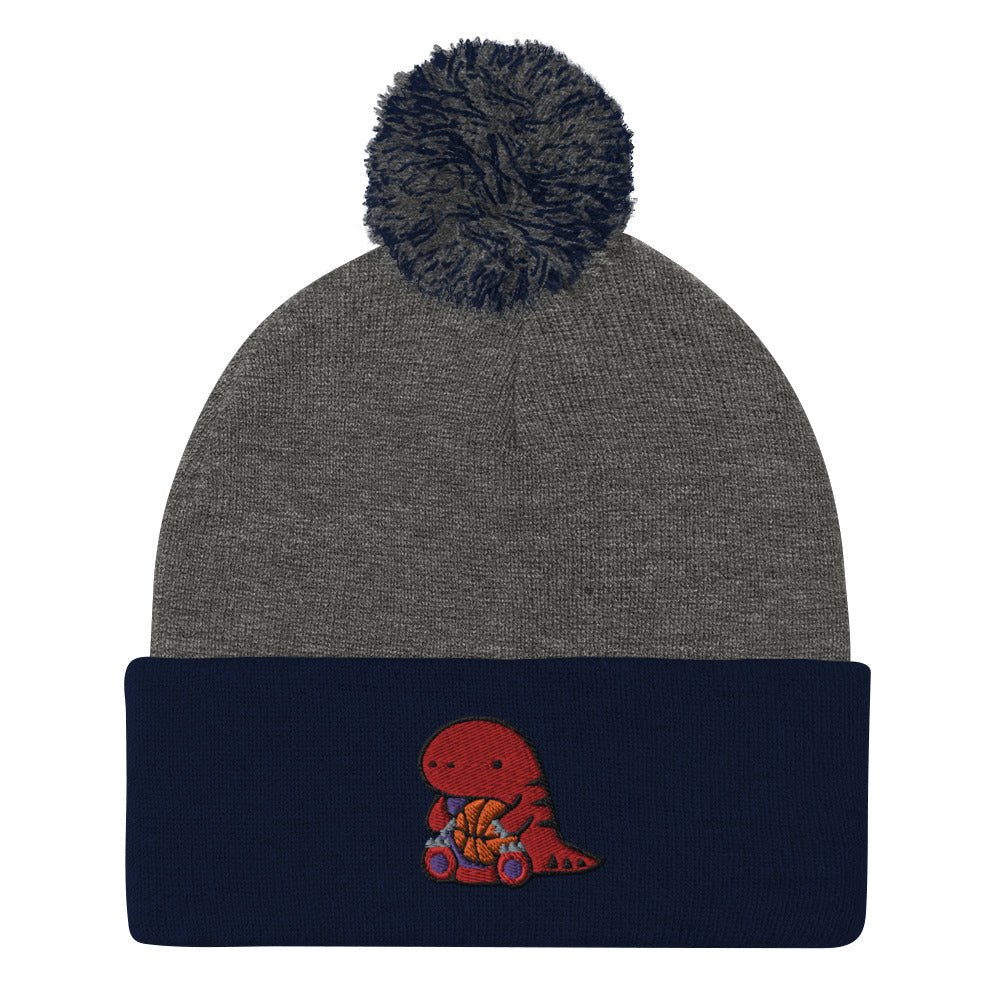 Raptor with Basketball Pom-pom Beanie - Toronto Toque - Raptor Fashion Accessory: Dark Heather Grey/ Navy
