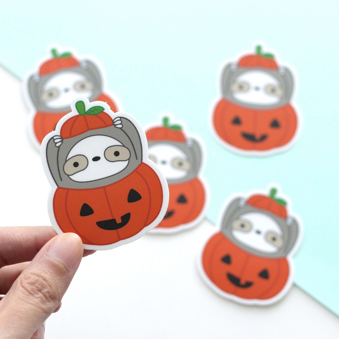 Pumpkin Sloth Vinyl Sticker - Cute Halloween Sticker - Sloth Decals by Wild Whimsy Woolies