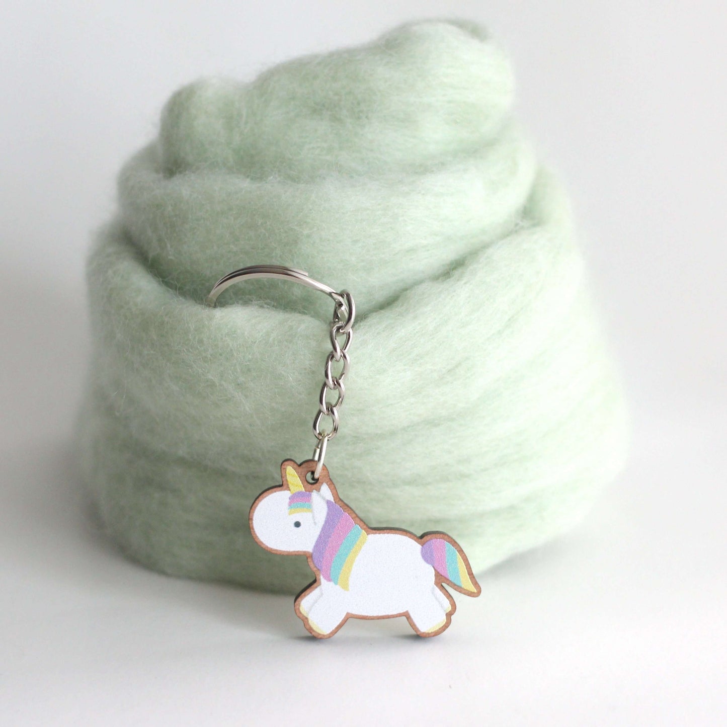 Rainbow Unicorn Wood Keychain - Unicorn Lover Gift - Backpack Charm