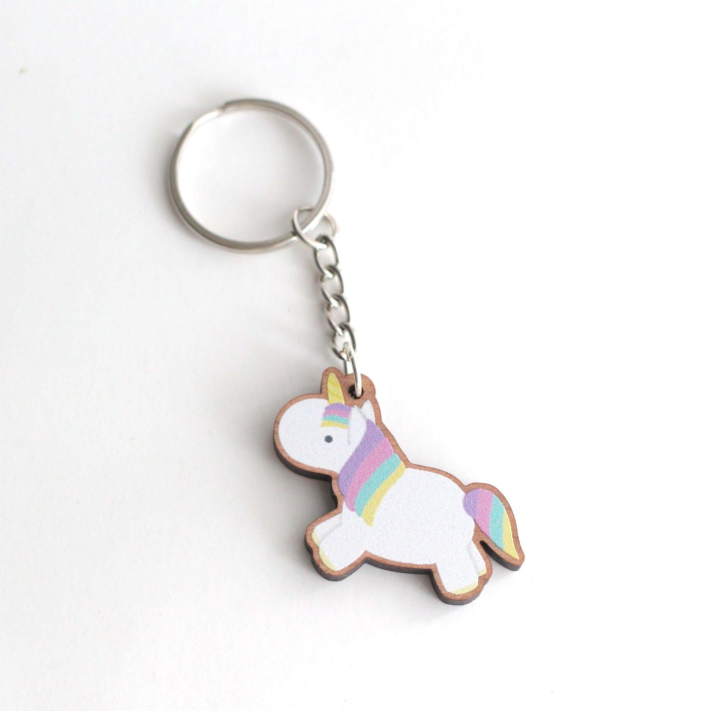 Rainbow Unicorn Wood Keychain - Unicorn Lover Gift - Backpack Charm