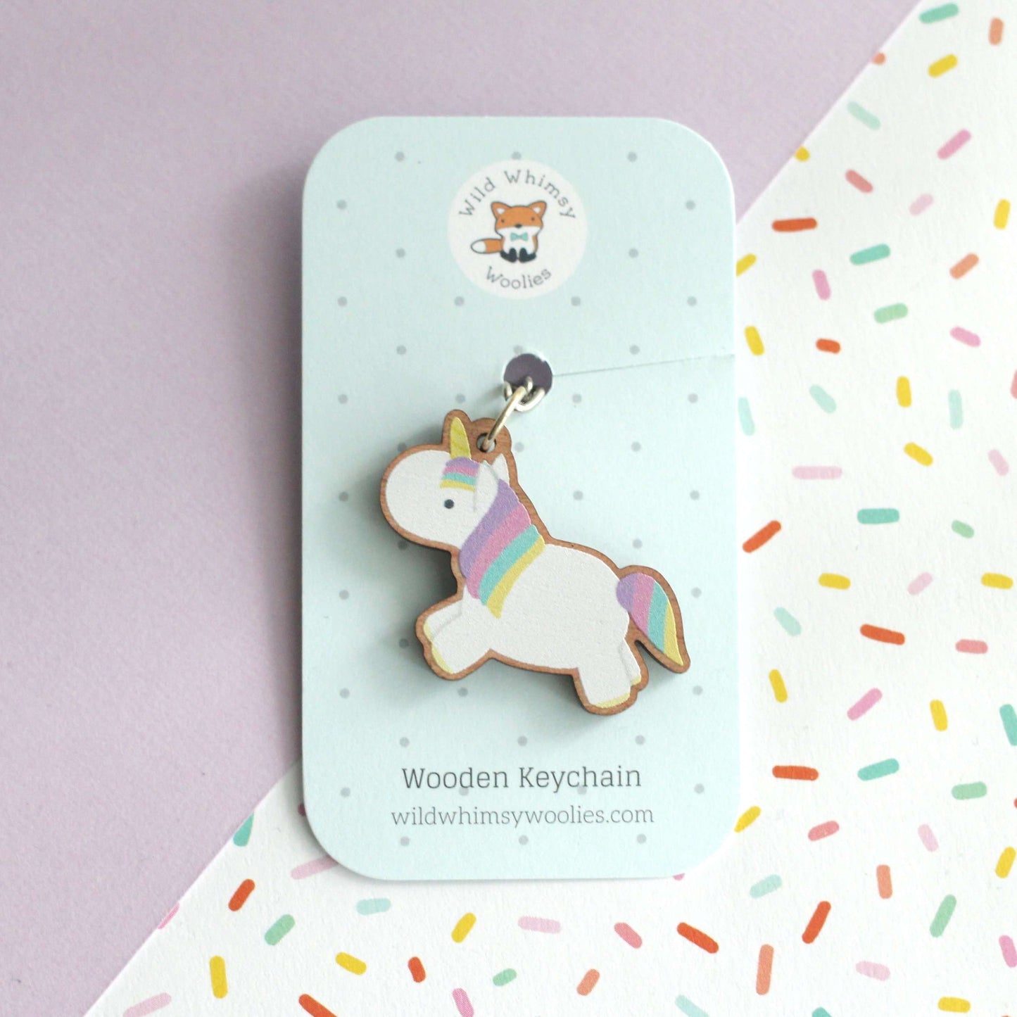 Rainbow Unicorn Wood Keychain - Unicorn Lover Gift - Backpack Charm