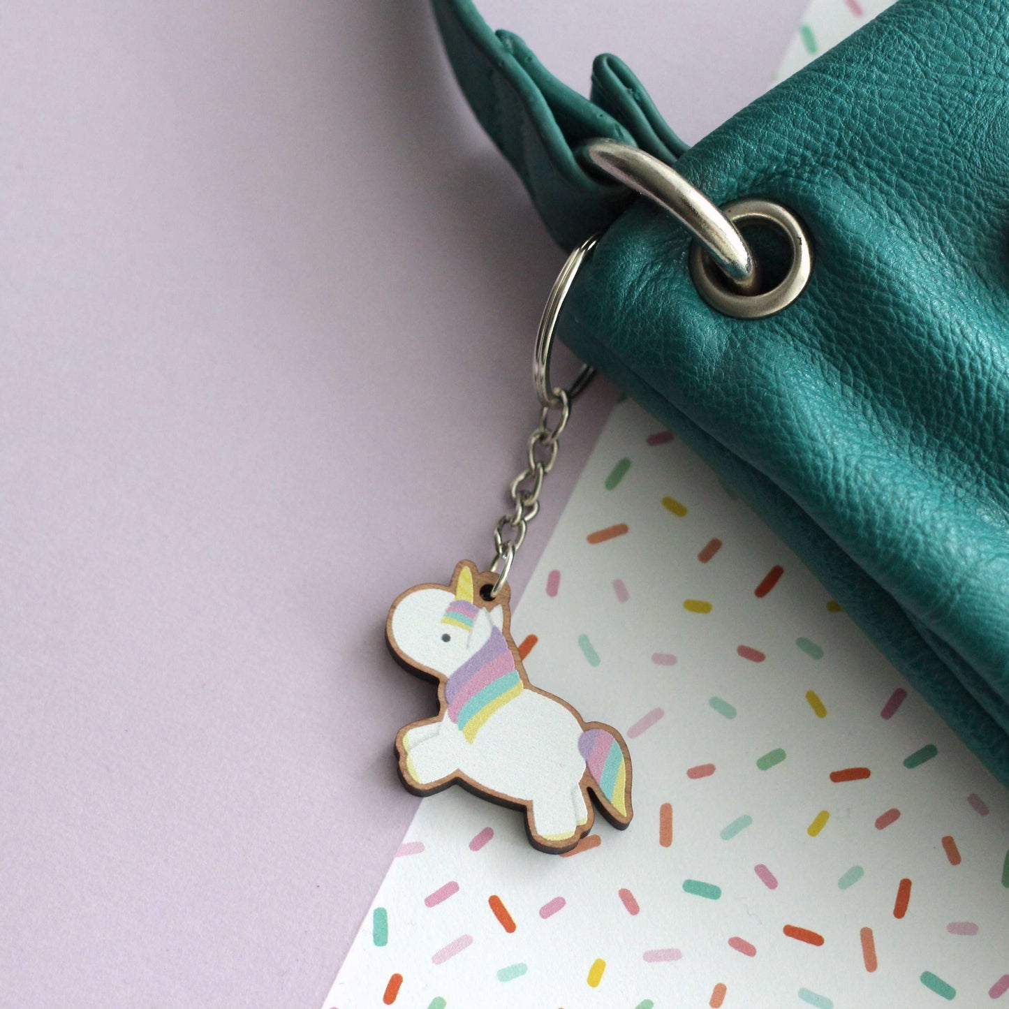 Rainbow Unicorn Wood Keychain - Unicorn Lover Gift - Backpack Charm