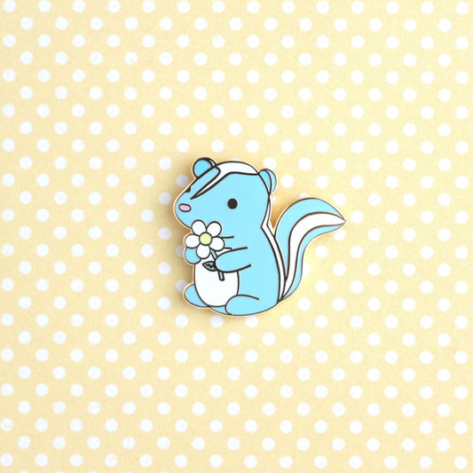 Skunk and Daisy Enamel Pin (Turquoise Variant) - Skunk Pin for Backpack