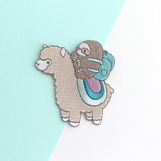 Sloth and Alpaca Adventurer Embroidered Iron-On Patch
