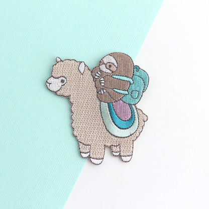 Sloth and Alpaca Adventurer Embroidered Iron-On Patch