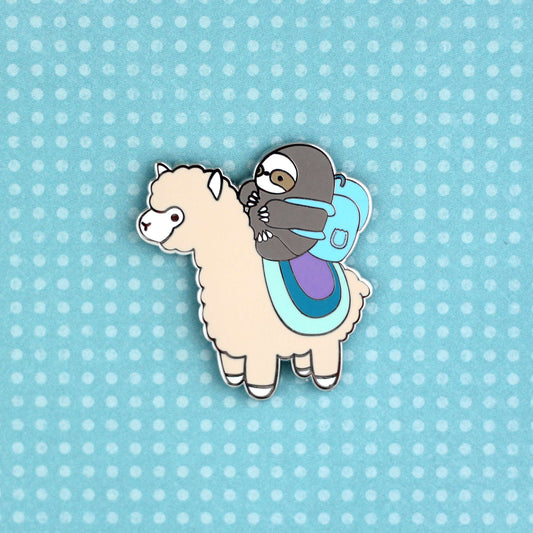 Sloth and Alpaca Adventurer Enamel Pin (Silver) - Llama Pin for Backpack - Sloth Gift