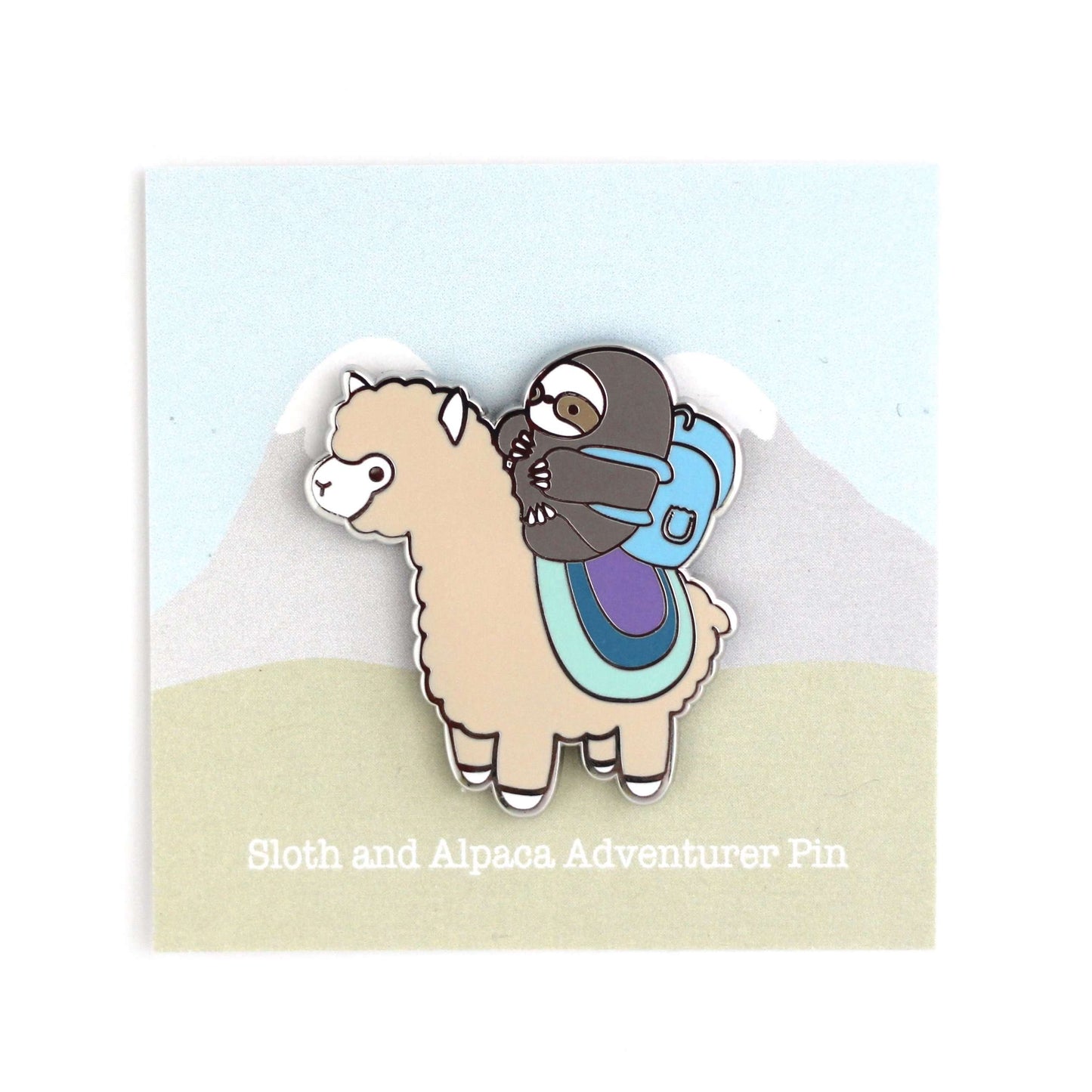 Sloth and Alpaca Adventurer Enamel Pin (Silver) - Llama Pin for Backpack - Sloth Gift