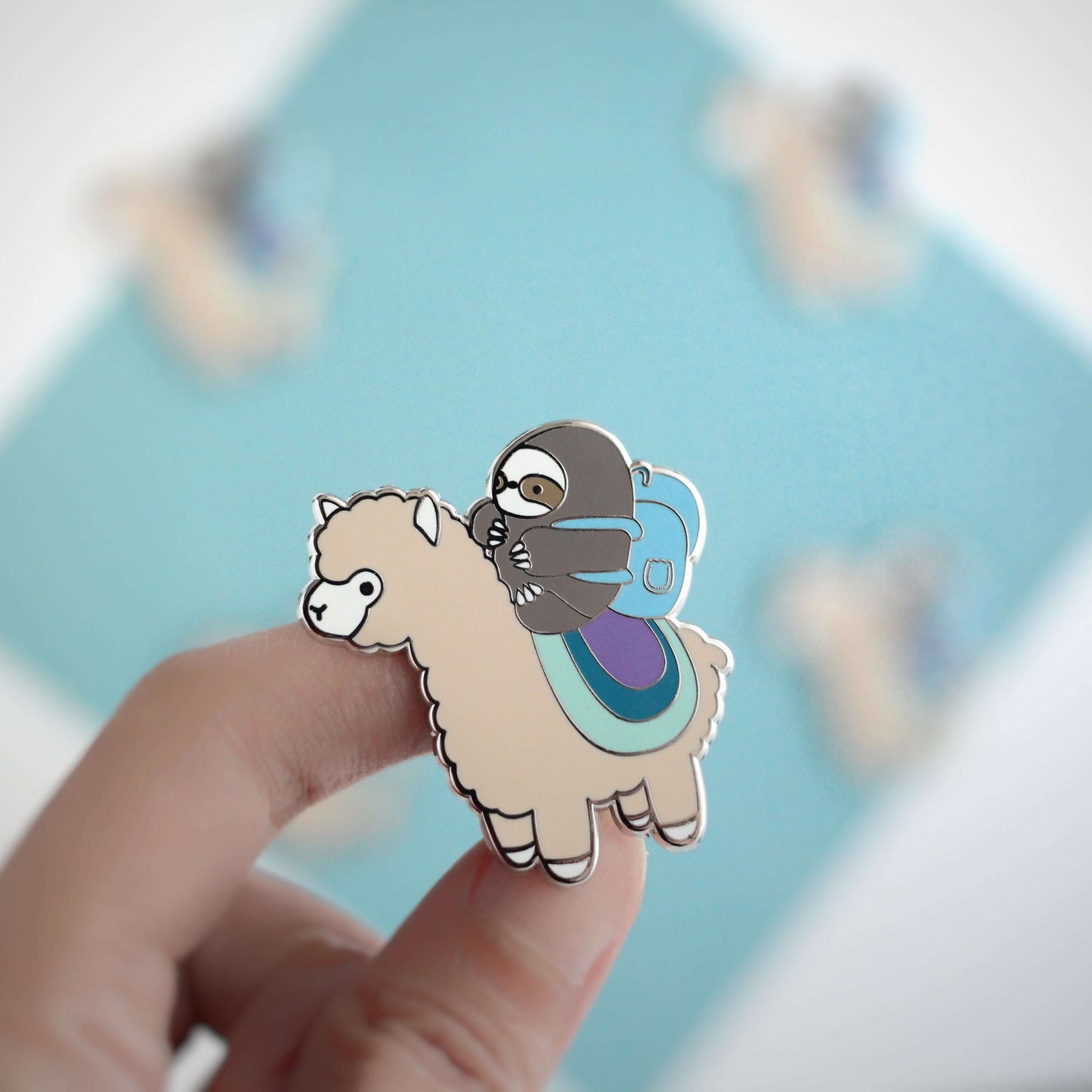 Sloth and Alpaca Adventurer Enamel Pin (Silver) - Llama Pin for Backpack - Sloth Gift