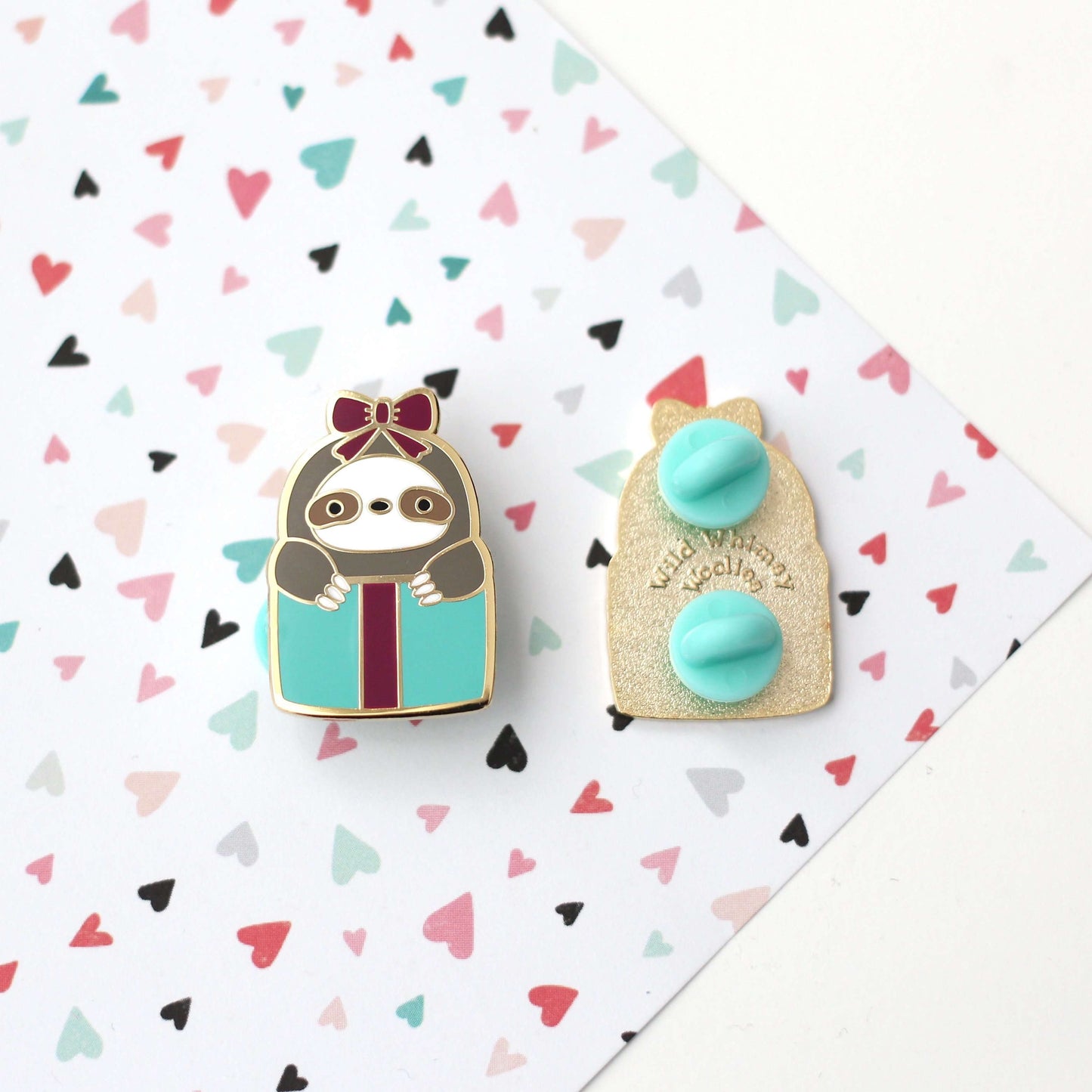Gift Box Sloth Enamel Pin. Sloth Birthday Gift. Valentine's Day Gift.