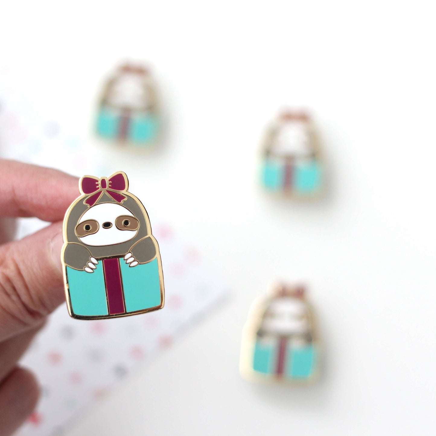 Gift Box Sloth Enamel Pin. Sloth Birthday Gift. Valentine's Day Gift.