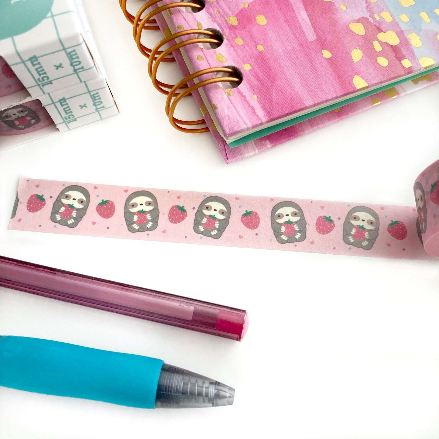 Strawberry Sloth Washi Tape - Sloth Lover Gift - Sloth Stationery