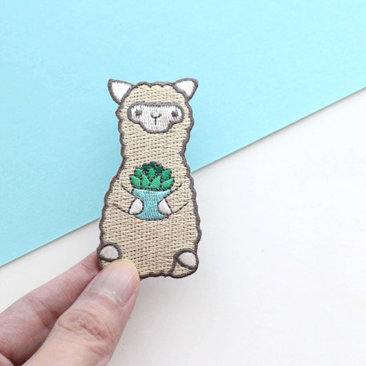 Succulent Alpaca Embroidered Iron-On Patch