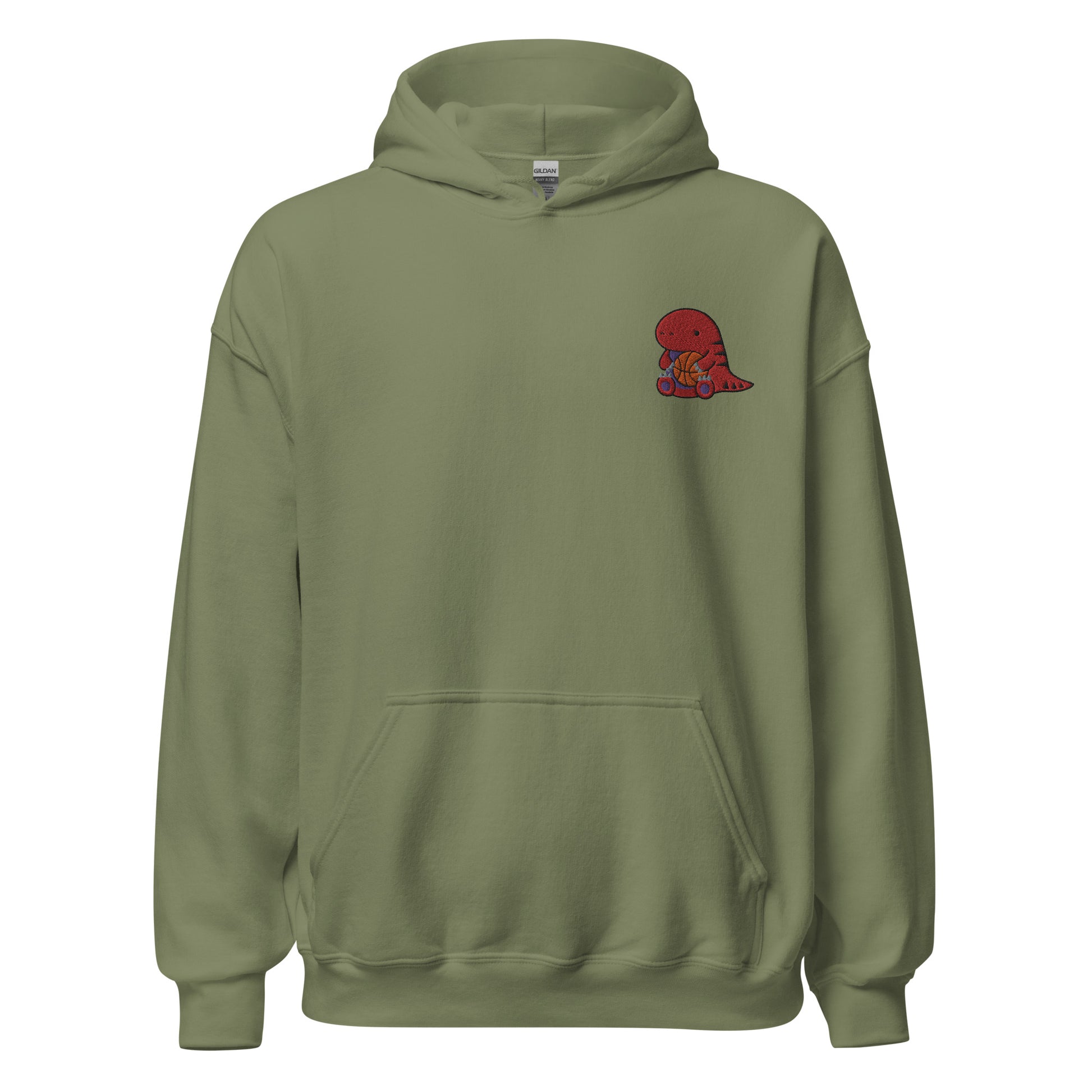 Hoodie with Cute Embroidered Raptor. Toronto Basketball Hoodie: Military Green / S