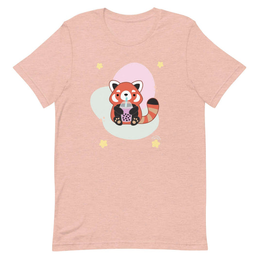 Bubble Tea Red Panda T-Shirt: Heather Prism Peach / S