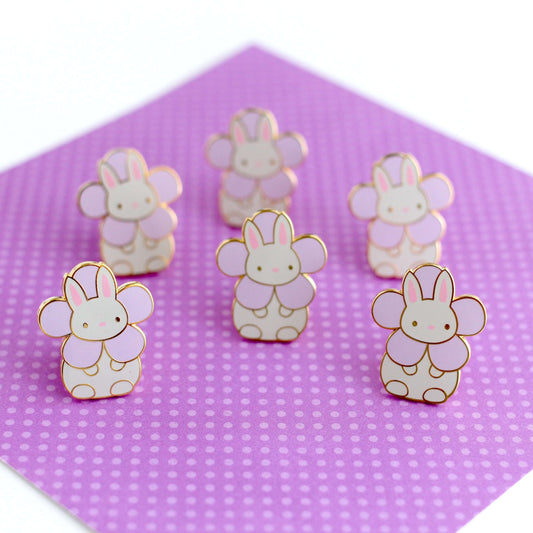 Violet Bunny Pin - Bunny Lapel Badge - Flower Enamel Pin - Backpack Pin