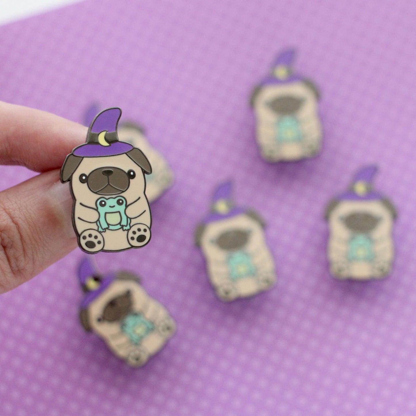Wizard Pug Enamel Pin - Pug Holding Frog Pin - Halloween Puppy Witch Pin