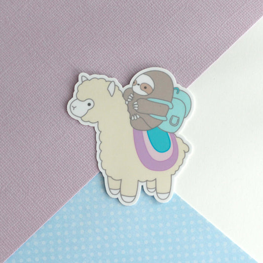 Pastel Sloth and Alpaca Adventurer Vinyl Sticker - Llama Decal