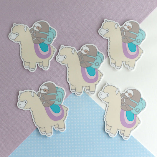 Pastel Sloth and Alpaca Adventurer Vinyl Sticker - Llama Decal