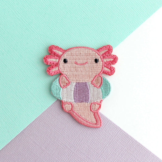 Axolotl in Floatie Embroidered Iron-On Patch
