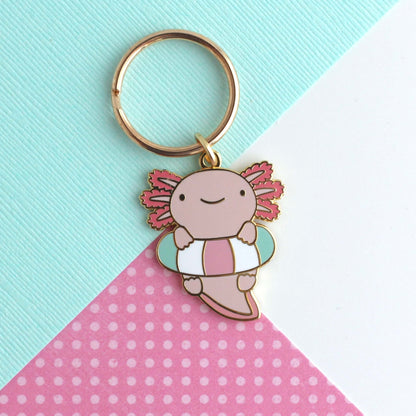 Axolotl in Floatie Enamel Keychain