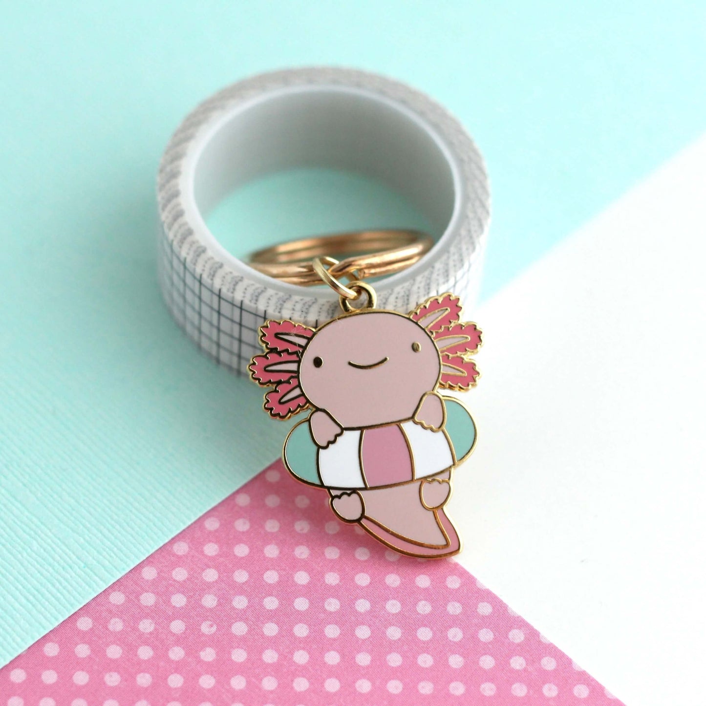 Axolotl in Floatie Enamel Keychain