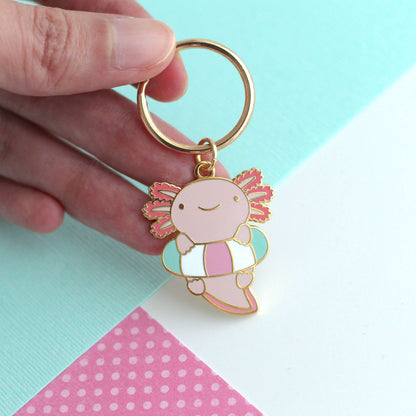 Axolotl in Floatie Enamel Keychain