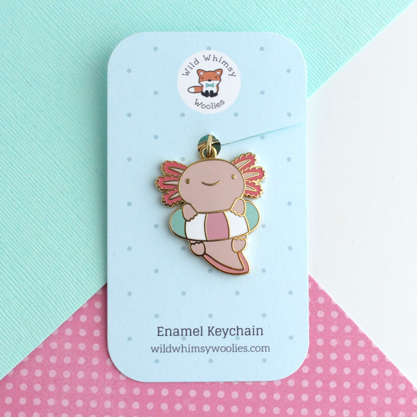 Axolotl in Floatie Enamel Keychain