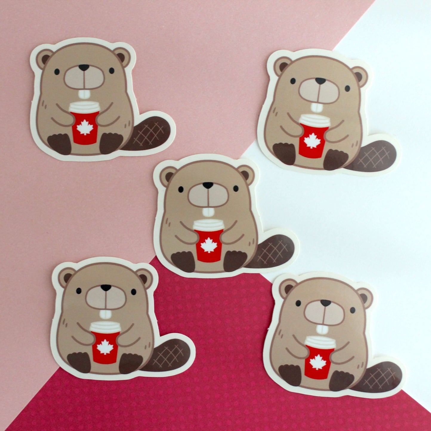Beaver with Red Maple Leaf Coffee Cup Vinyl Sticker