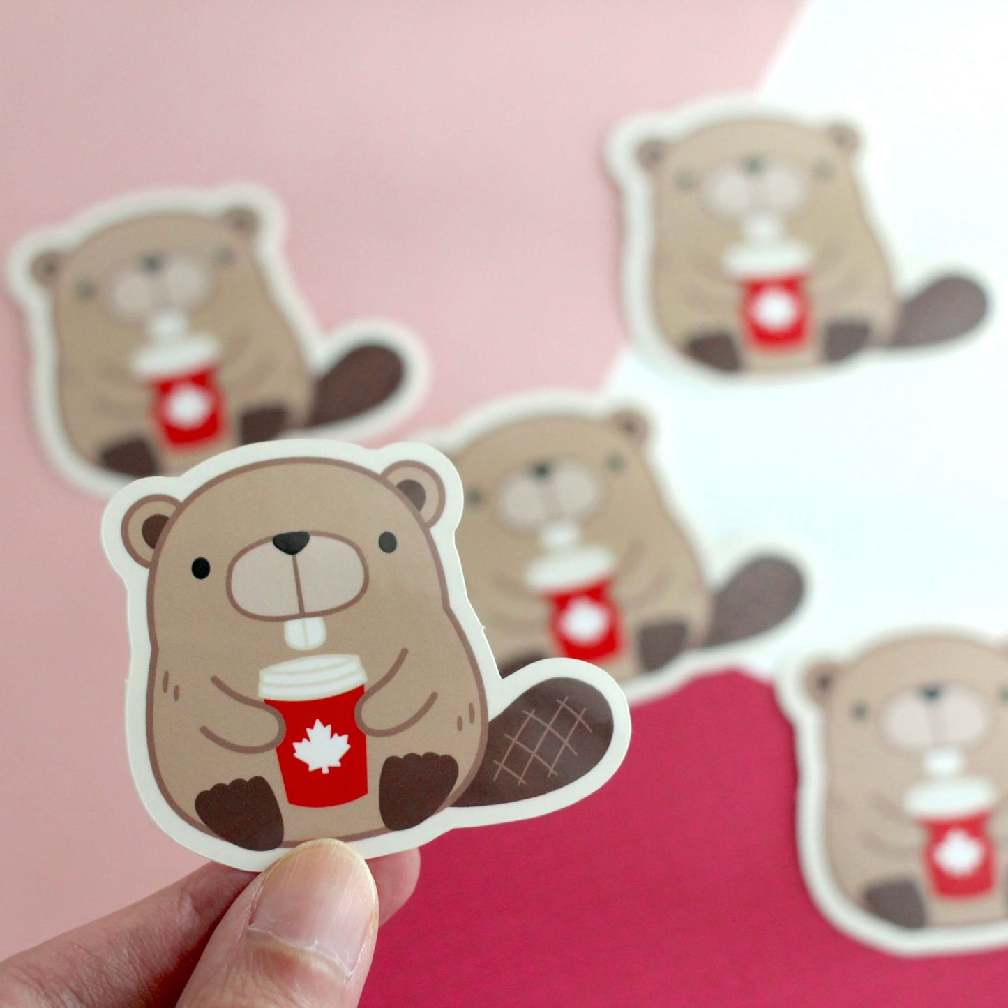 Beaver with Red Maple Leaf Coffee Cup Vinyl Sticker