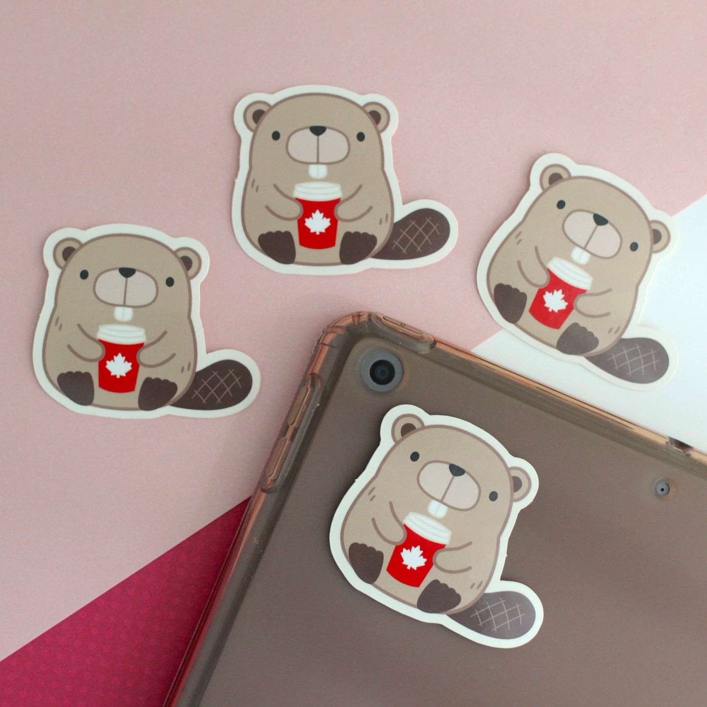 Beaver with Red Maple Leaf Coffee Cup Vinyl Sticker