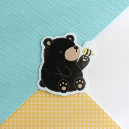 Black Bear and Bee Vinyl Sticker