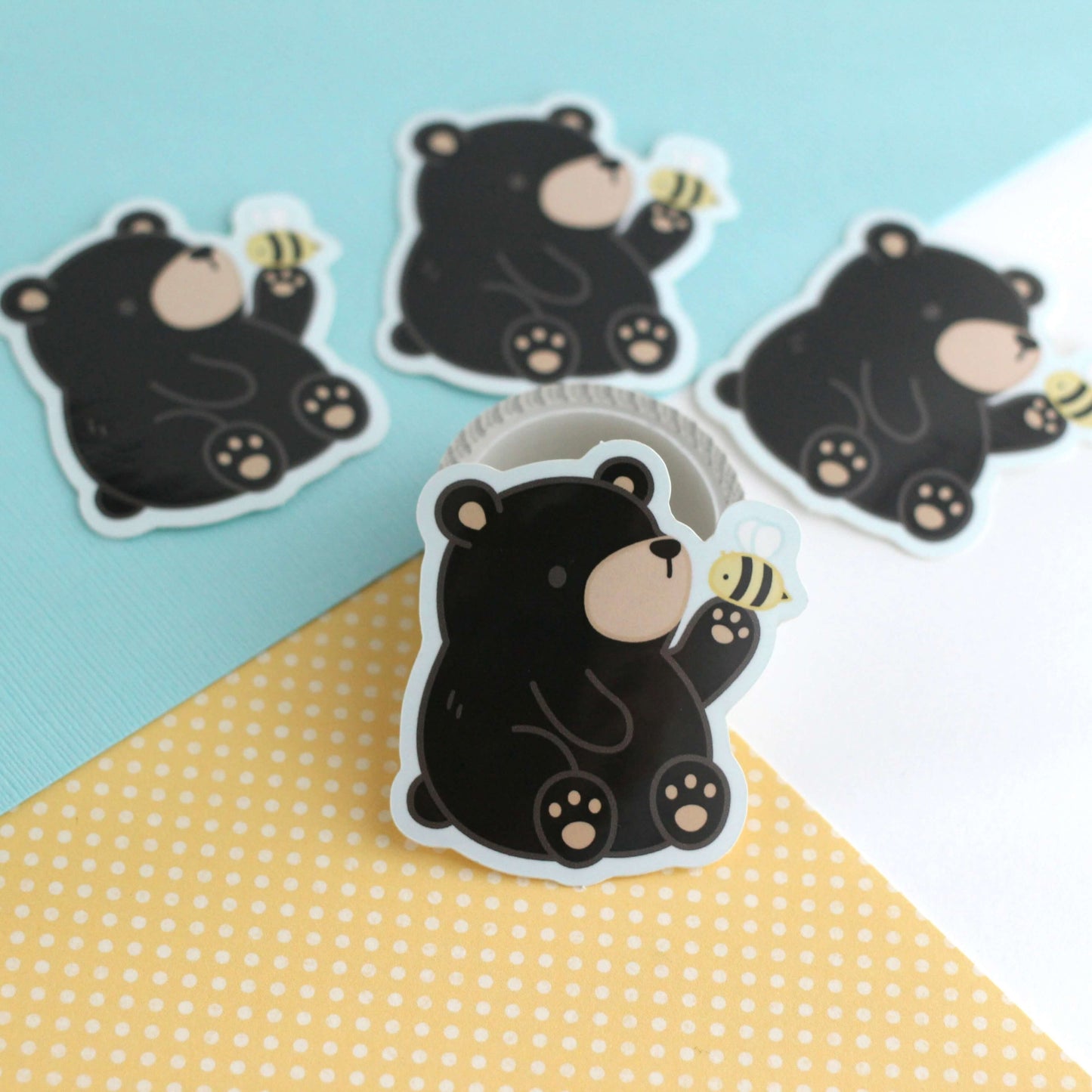 Black Bear and Bee Vinyl Sticker