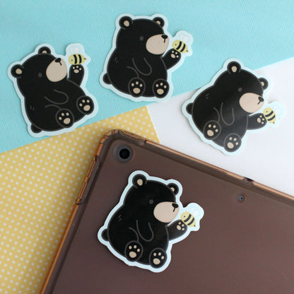 Black Bear and Bee Vinyl Sticker